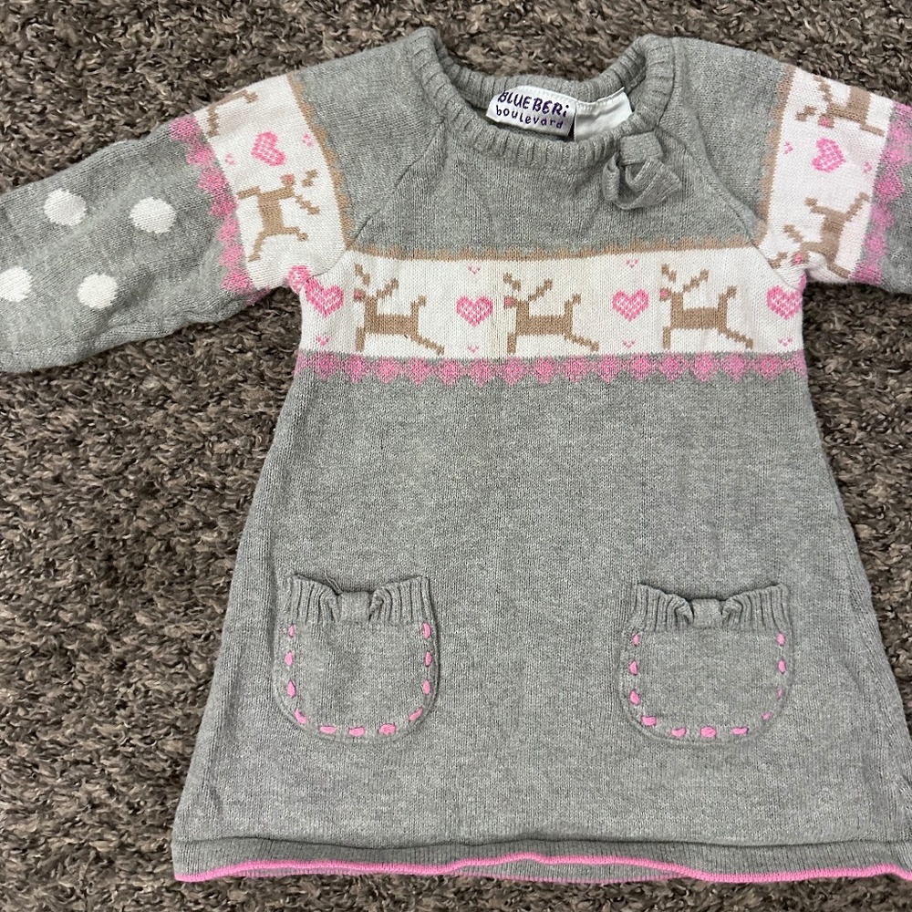 Knit Reindeer dress, sweater dress, girls sweater dress, holiday sweater dress